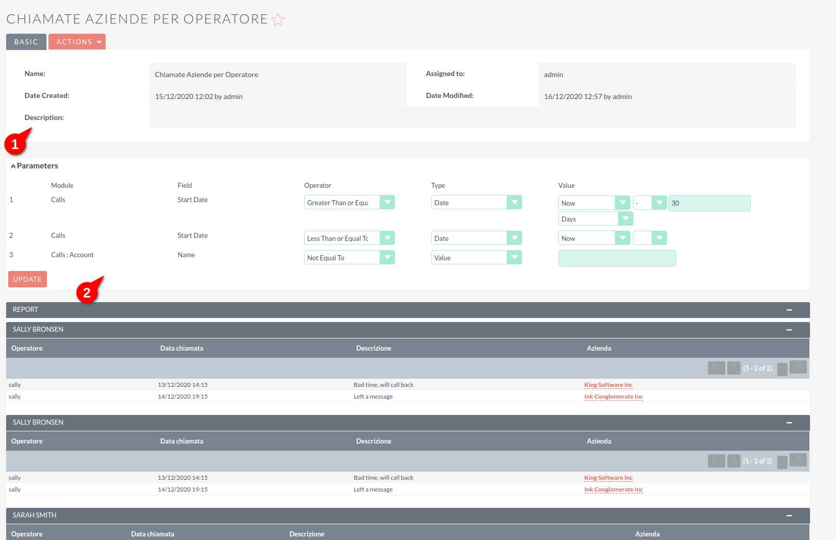 output report avanzati in suitecrm