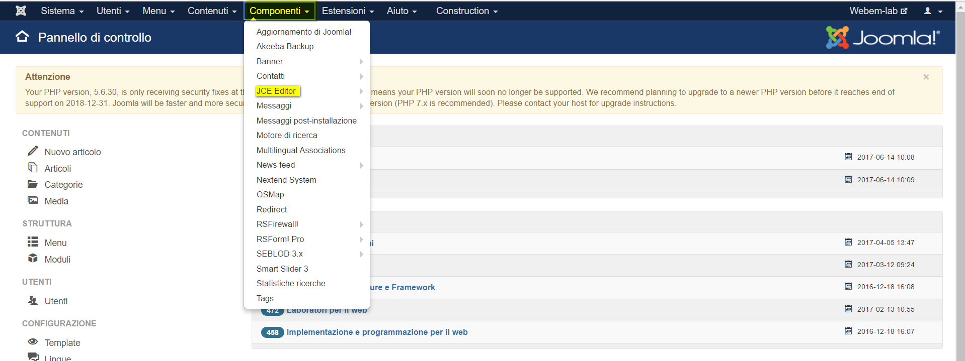 JCE configurazione 1