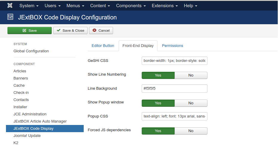 JExtBox Code Display personalizzare stile 3