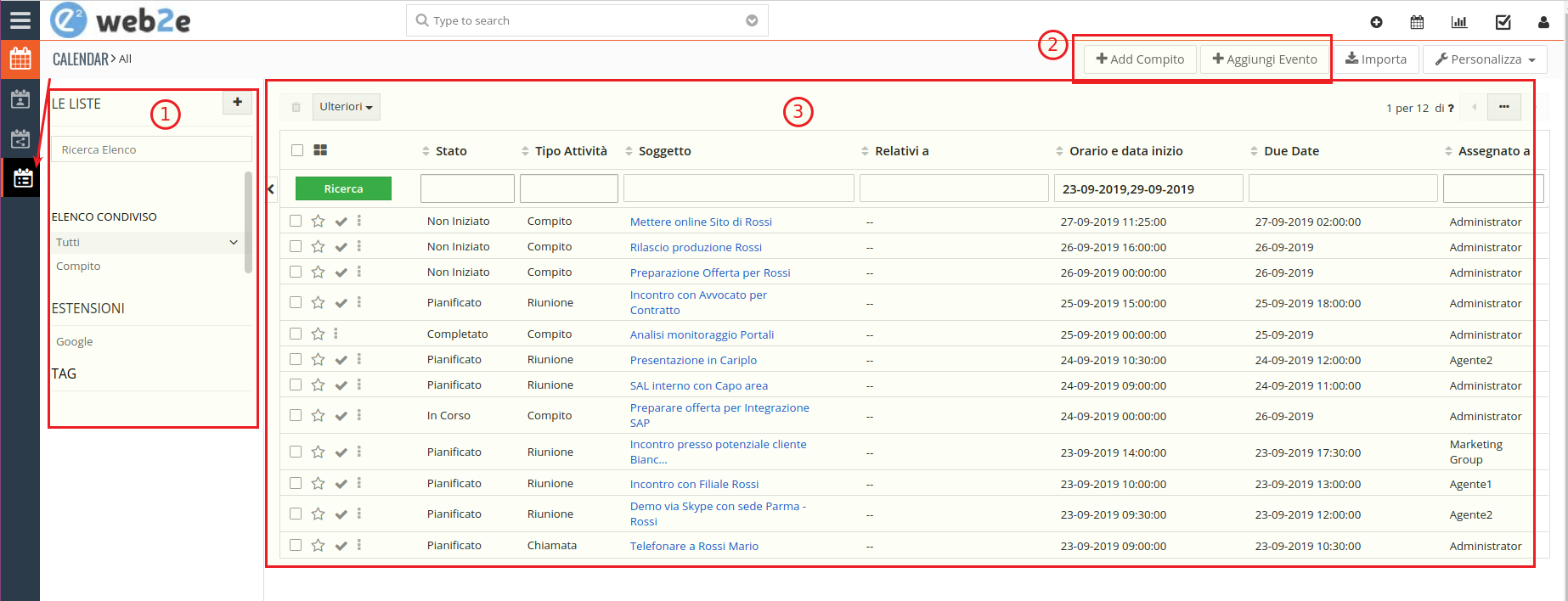 Come pianificare gli eventi e le attività con lista calendario - vtiger