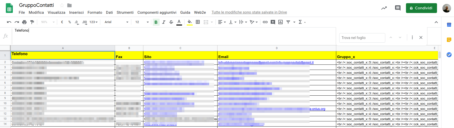 seblod groupx importo contatti popolamento