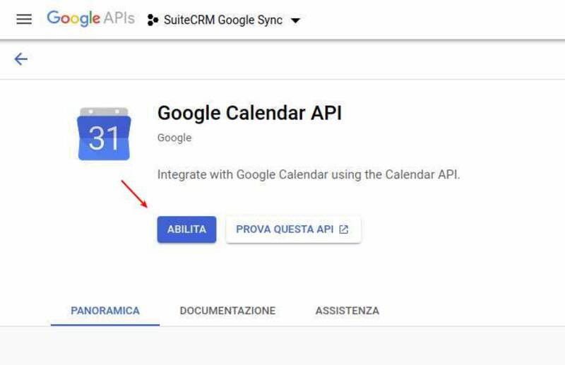 suitecrm come integrare google calendar 05.abilitazione api