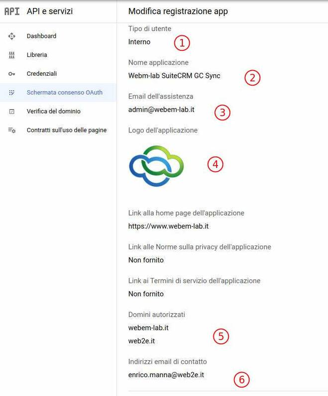 suitecrm come integrare google calendar 06 schermata consenso oath