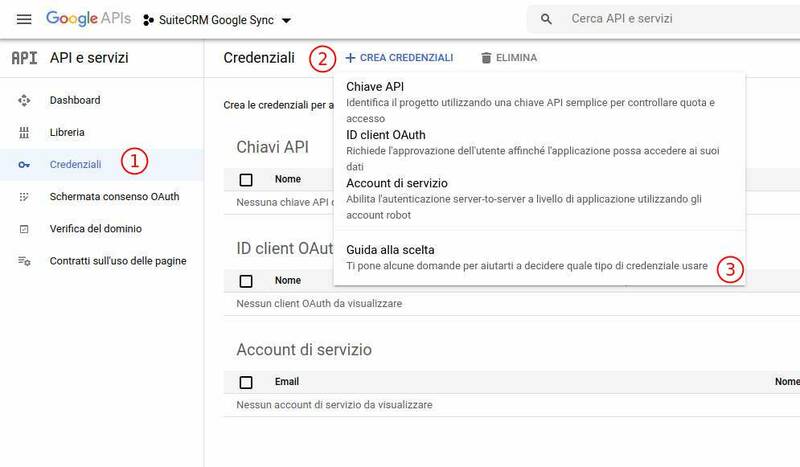 suitecrm come integrare google calendar 07 crea credenziali