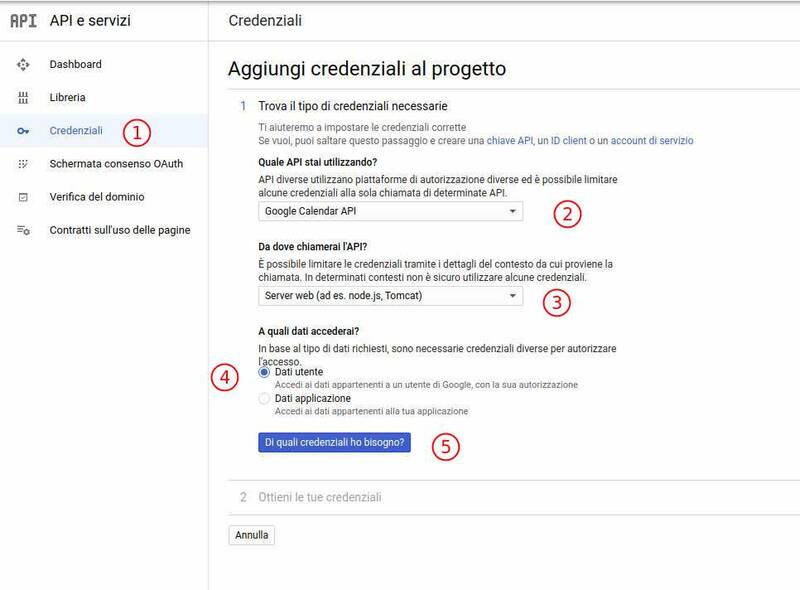 suitecrm come integrare google calendar 08 aggiunta credenziali su progetto