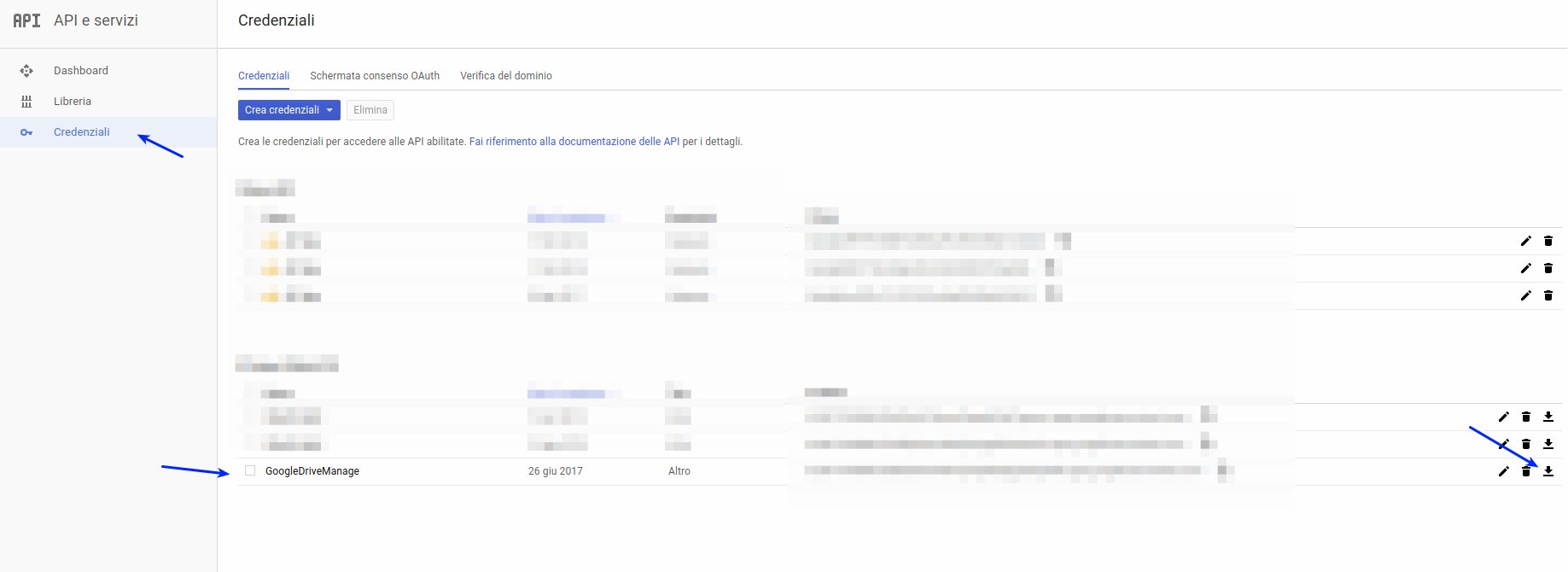 google drive api creare app downlaod json