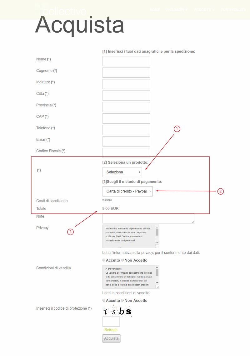 modulo acquisto prodotto form